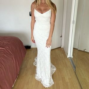 Lulus Perfectly Beloved white lace lace-up maxi wedding dress size S